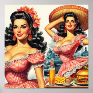Vintage Hispanic Woman Illustration Poster