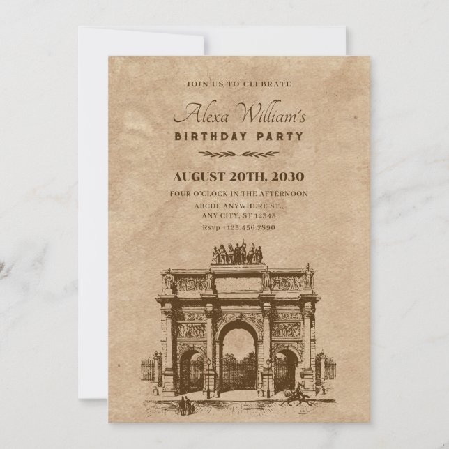 Vintage historic architecture birthday   invitation (Front)