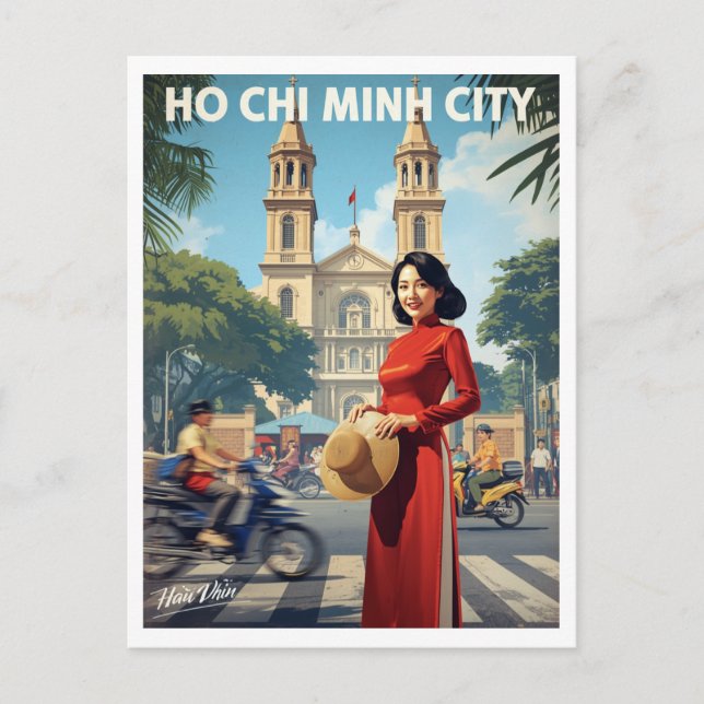 Vintage Ho Chi Minh Woman Ao Dai Postcard (Front)