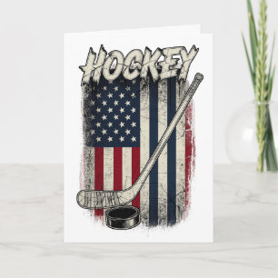 Vintage Hockey American Flag Retro Puck Players  Card