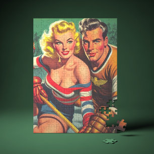 Vintage Hockey Girl Jigsaw Puzzle