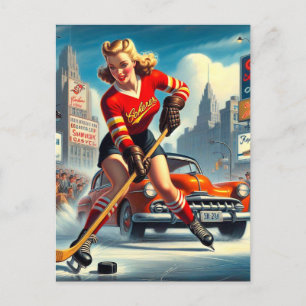 Vintage Hockey Girl Postcard