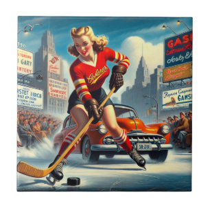 Vintage Hockey Girl Tile