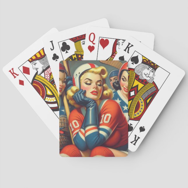 Vintage Hockey Girls Illustration Playing Cards (Back)