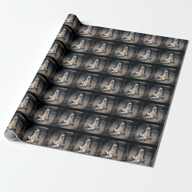 Vintage hockey skate pattern wrapping paper (Unrolled)