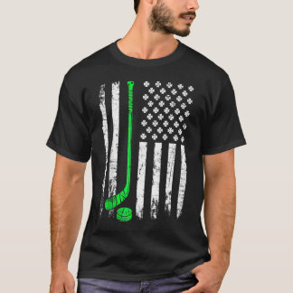 Vintage Hockey St Patricks Day American Flag T-Shirt