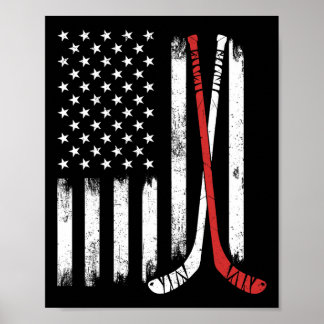 Vintage Hockey Stick Usa Flag Hockey Player Ice Ho Poster