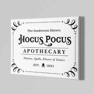 Vintage Hocus Pocus Apothecary Black and White Canvas Print