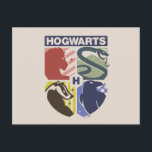 Vintage HOGWARTS™ Stamped Crest Postcard<br><div class="desc">Show your house pride in bold, vintage-inspired style with this striking Hogwarts™ crest design. Featuring graphic silhouettes representing the four iconic houses — Gryffindor™, Slytherin™, Hufflepuff™, and Ravenclaw™ — this artwork blends classic symbolism with a modern, retro aesthetic. Each house emblem is set within a clean, color-blocked shield, creating a...</div>