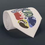 Vintage HOGWARTS™ Stamped Crest Tie<br><div class="desc">Show your house pride in bold, vintage-inspired style with this striking Hogwarts™ crest design. Featuring graphic silhouettes representing the four iconic houses — Gryffindor™, Slytherin™, Hufflepuff™, and Ravenclaw™ — this artwork blends classic symbolism with a modern, retro aesthetic. Each house emblem is set within a clean, color-blocked shield, creating a...</div>