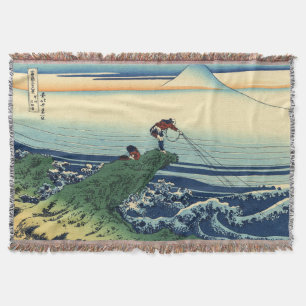 Vintage Hokusai Kajikazawa Fisherman Art Throw Blanket