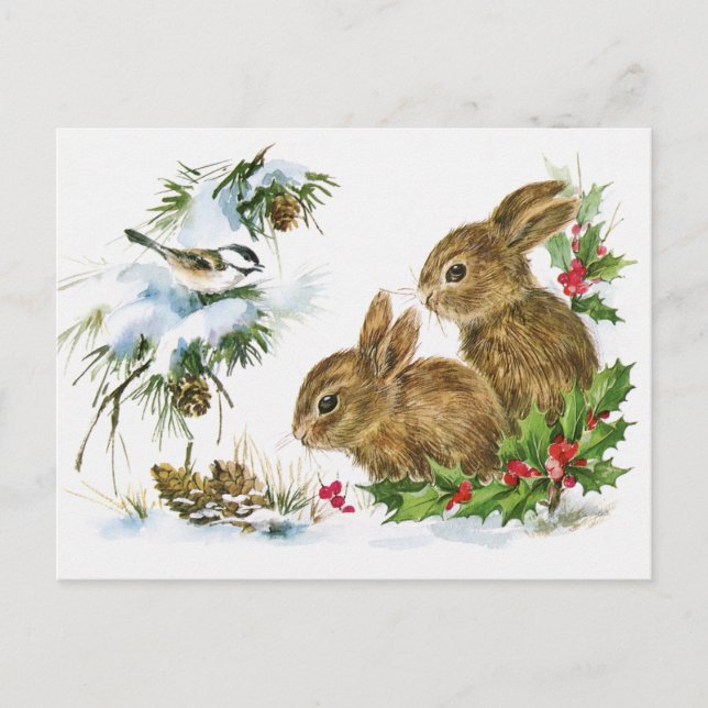 Vintage Holiday Bird and Bunnies (Front)
