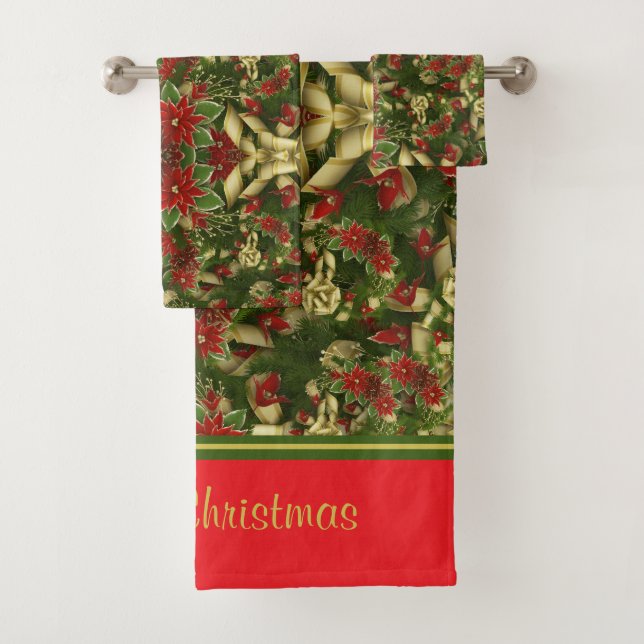 Vintage Holiday Botanical Monogrammed Bath Towel Set (Insitu)