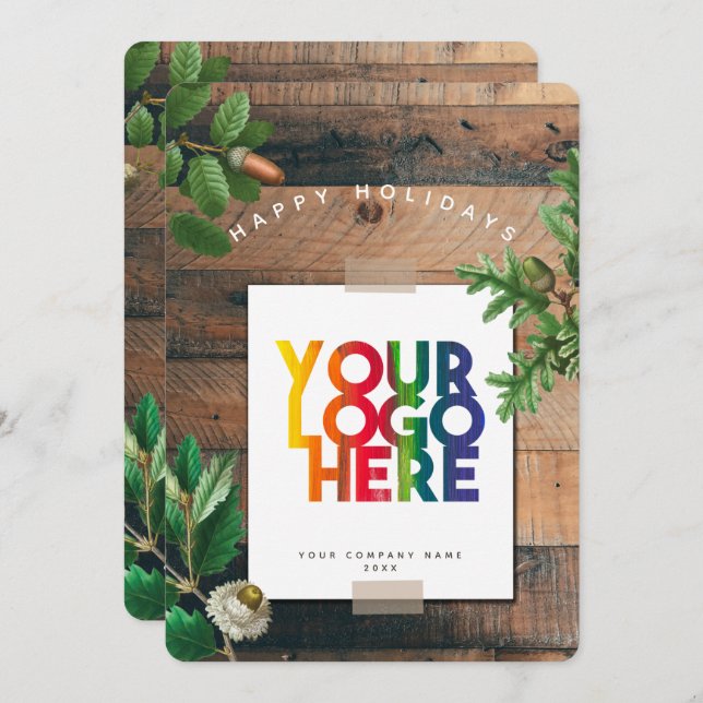 Vintage Holiday Business Logo Christmas Card (Front/Back)