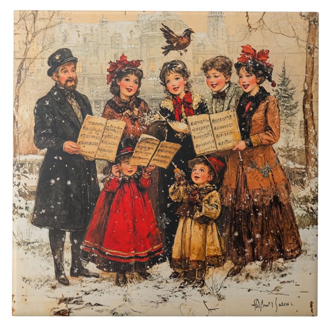 Vintage Holiday Carolers Tile (Front)