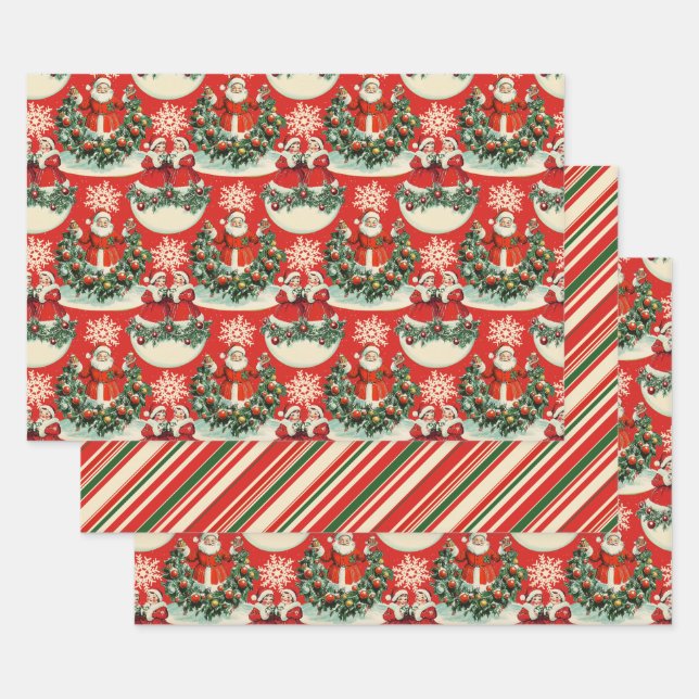 Vintage Holiday Cheer in Red Wrapping Paper Sheet (Set)