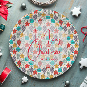 Vintage Holiday Christmas Tree Ornaments Paper Plate