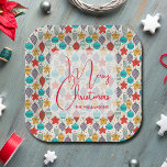 Vintage Holiday Christmas Tree Ornaments Paper Plate<br><div class="desc">Vintage Christmas tree ornaments large square paper plates compliment your holiday or Christmas party. Merry Christmas and your name in chic lettering personalises this design. MATCHING items in our store.</div>