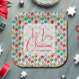 Vintage Holiday Christmas Tree Ornaments Paper Plate