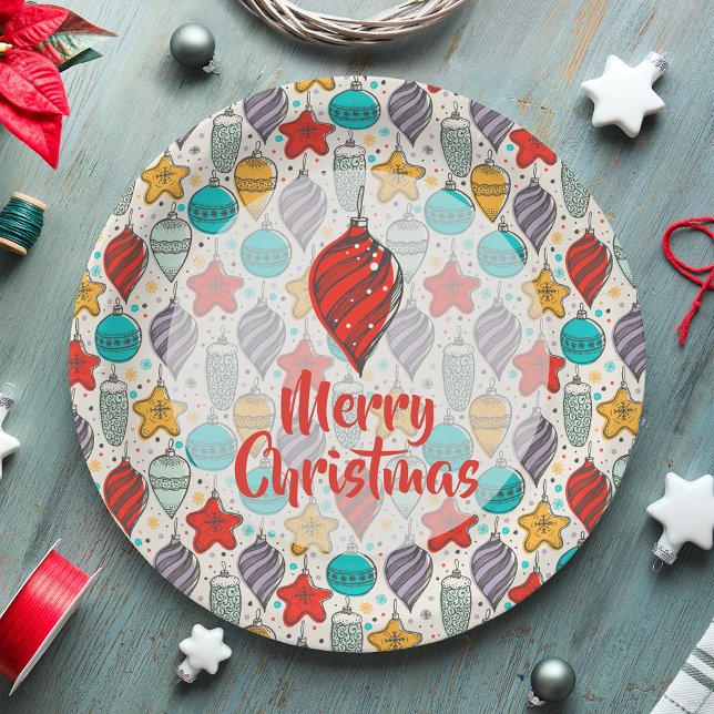 Vintage Holiday Christmas Tree Ornaments Paper Plate (Creator Uploaded)