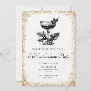 Vintage Holiday Cocktails Drinks Christmas Party Invitation