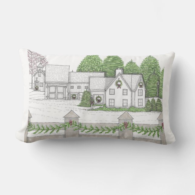 Vintage Holiday Farm and Barn Pillow (Front)