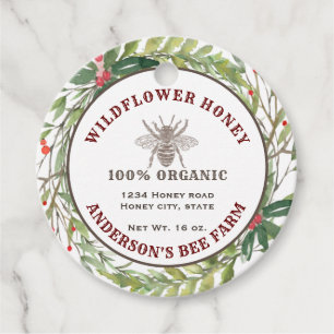 Vintage holiday floral wreath bee honey jar label