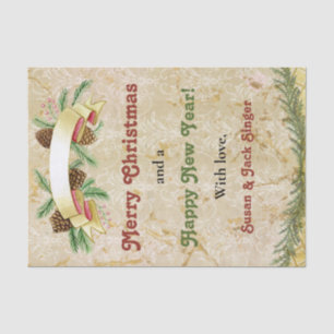 Vintage Holiday Greetings Christmas and New Year Tissue Paper