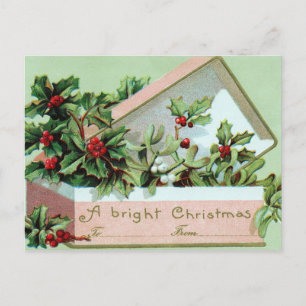 Vintage Holiday holly berry box postcard