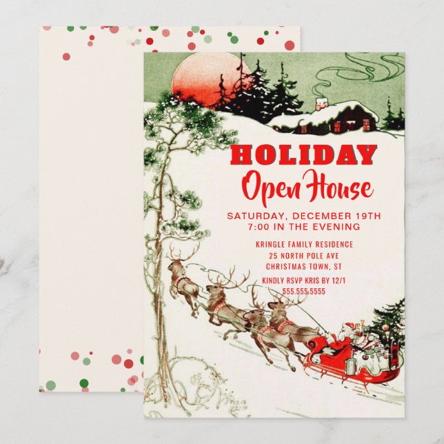 Vintage Holiday Santa Reindeer Open House Party Invitation (Front/Back)