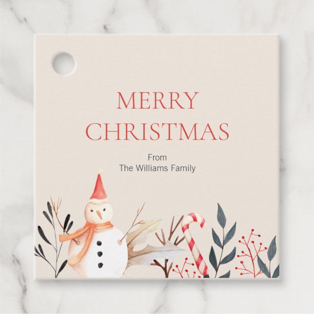 Vintage Holiday Snowman Christmas Favour Tags (Front)