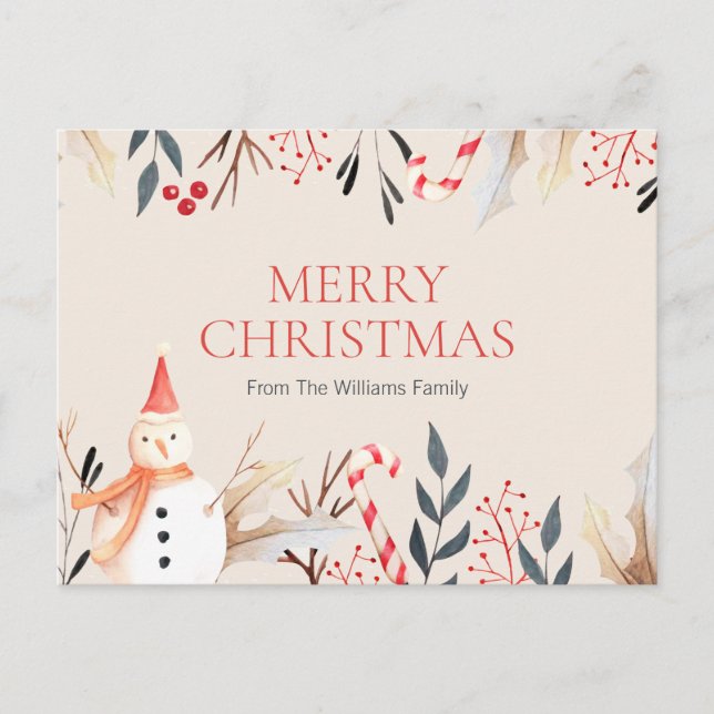 Vintage Holiday Snowman Christmas Holiday Postcard (Front)