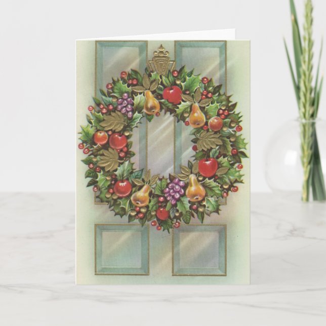 Vintage Holiday Wreath Card (Front)