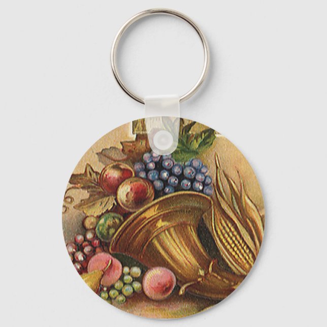 Vintage Holidys, Thanksgiving, Harvest and Pilgrim Key Ring (Front)