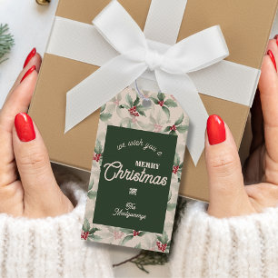 Vintage Holly and Berries Merry Christmas Gift Tags