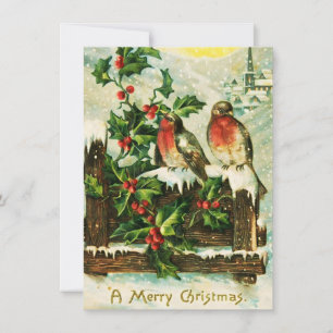 Vintage Holly and birds Christmas card