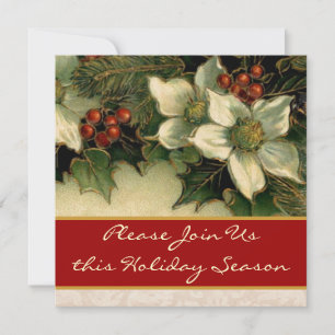 Vintage Holly and Flowers Dinner Invitation