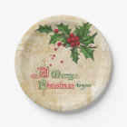Vintage Holly Berries and Merry Christmas Message