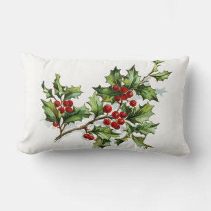 Vintage Holly Berries Christmas Throw Pillow