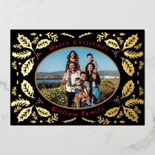 Vintage Holly Berries Wishes Christmas Gold