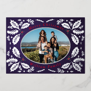 Vintage Holly Berries Wishes Christmas Silver