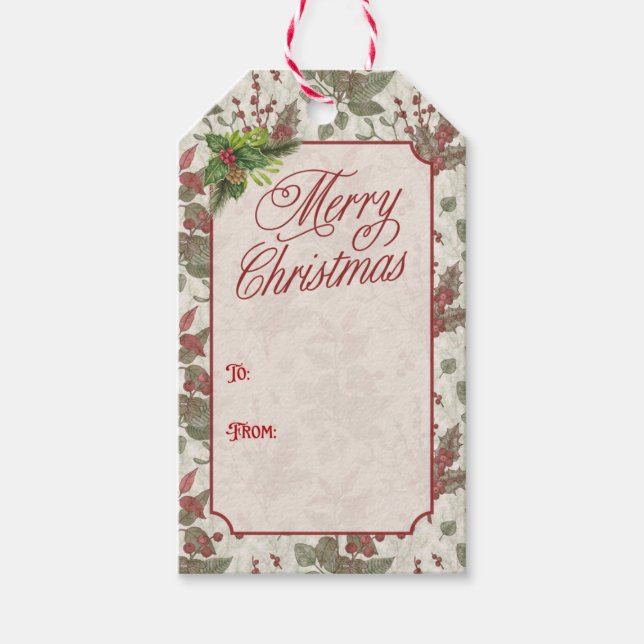 Vintage Holly Berry Christmas Gift Tag (Front)