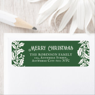 Vintage Holly Berry Christmas Green Return Address