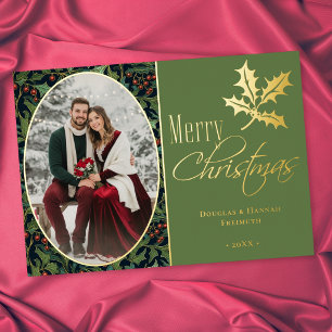 Vintage Holly Berry Green Merry Christmas