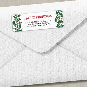Vintage Holly Berry Merry Christmas Return Address