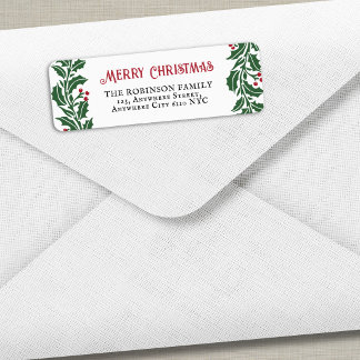 Vintage Holly Berry Merry Christmas Return Address