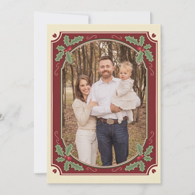 Vintage Holly Border Christmas Card (Front)