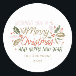 Vintage Holly Bright Typography Christmas Classic Round Sticker<br><div class="desc">Elevate your holiday gift wrapping or greeting envelopes with this festive and chic holiday design features our original hand-drawn winter foliage with sweet styled typography in vibrant colours.</div>