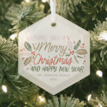 Vintage Holly Bright Typography Christmas Glass Tree Decoration<br><div class="desc">This festive and chic holiday design features our original hand-drawn winter foliage with sweet styled typography in vibrant colors.</div>