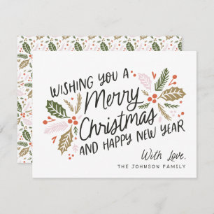 Vintage Holly Bright Typography Christmas No-Photo Holiday Card